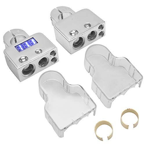 STARRYPXL CAR Battery Terminal Connectors Kit Digitales Voltmeter Display 0 4 8 10 AWG Gauge Gold Langable einfache Installation Ideales Automobilleistung Management (B (Silver)) von Starrypxl