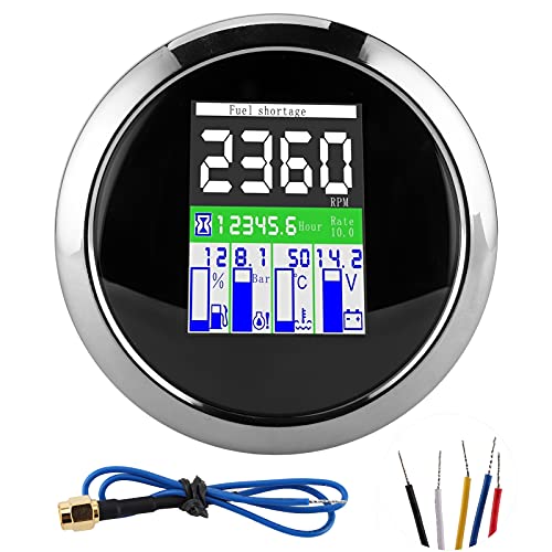 STARRYPXL Multifunktionsanzeige 85 mm Drehzahl Temperatur Öldruck Kraftstoffspiegel Messgerät Schwarzes Zifferblatt für Autos außen Motorrad Vielseitige Überwachung (Black Dial) von Starrypxl