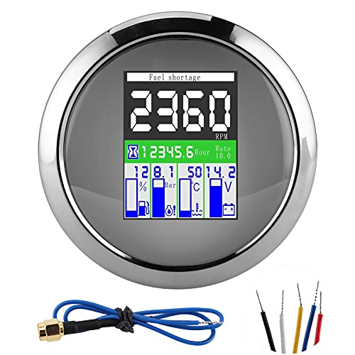 STARRYPXL Multifunktionsanzeige 85 mm Drehzahl Temperatur Öldruck Kraftstoffspiegel Messgerät Schwarzes Zifferblatt für Autos außen Motorrad Vielseitige Überwachung (White Dial) von Starrypxl
