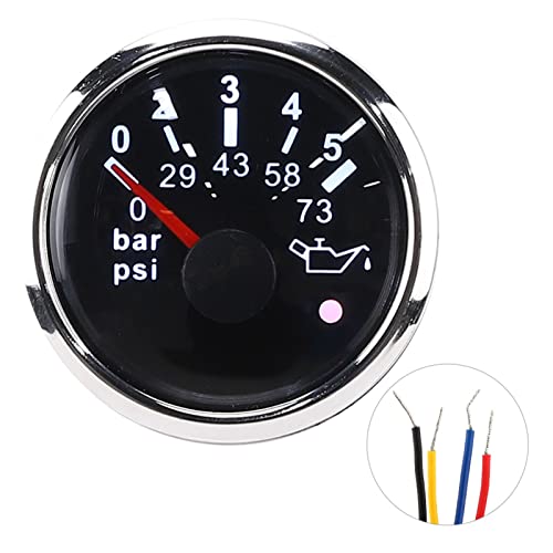 STARRYPXL OIL FRAGE GUUGE 52mm 2in IP67 0‑5BAR 0-73PSI Smart Alarm Schwarzes Zifferblatt Yachten Boote langlebige genaue Überwachung (Black dial) von Starrypxl