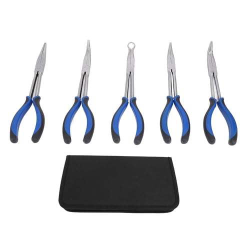 Starrypxl Long Reach Plier Set 5 Pcs 11 Inch Ergonomic Grip Steel 25 45 90 Degree Bent Circle Nose for Narrow Spaces von Starrypxl