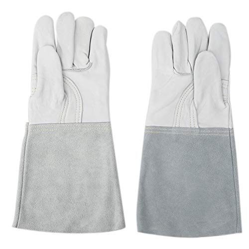 Starrypxl Schweißerhandschuhe aus Schaffell, ärmlig, hochwertige, lebige Arbeitsschutzhandschuhe zum Schweißen und Reiten, mit verstärkten Nähten und Halteklammern von Starrypxl