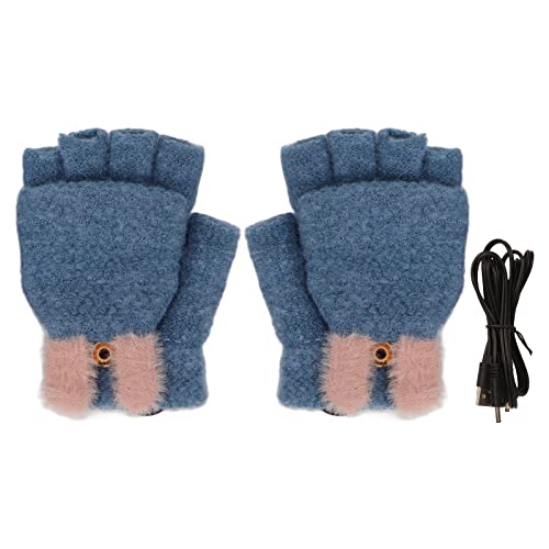 Starrypxl USB angetriebene 5 -V -beheizte Fäustlinge mit falten Fingerabdeckung süßes Strick Design für Winterreiten Blau (Blau) von Starrypxl