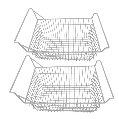 zer Baskets Organizer, 2er-Pack, langlebige Aufbewahrungsbehälter aus Stahldraht mit hohen und niedrigen Griffen für Truhen, zer Küchen- und Speisekammerschränke, weiß (50x27cm / 19.7x10.6in) von Starrypxl