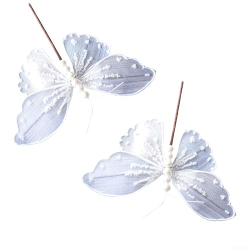 2 Stück Stoff und Pailletten Schmetterling Baumschmuck für Weihnachten und Garten Layouts DIY Handwerk (Silber) von Startbuymore