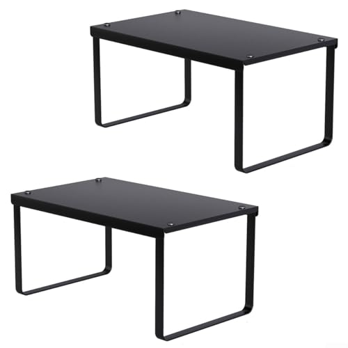 2 Stück stapelbare Organizer-Regale für Küchentheke oder Schrank, platzsparendes Gewürzregal aus Eisen mit staubabweisendem Design (schwarz) von Startbuymore