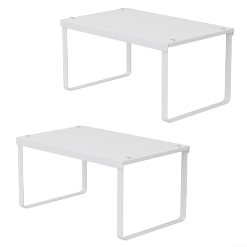 2 Stück stapelbare Organizer-Regale für Küchentheke oder Schrank, platzsparendes Gewürzregal aus Eisen mit staubabweisendem Design (weiß) von Startbuymore