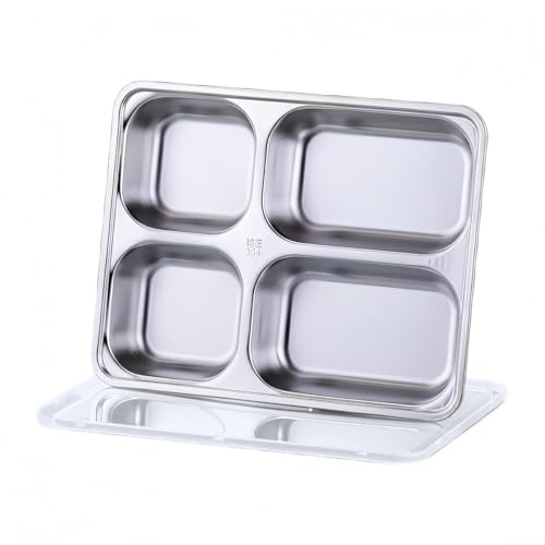 3 4 5 Fächer Edelstahl Snackbehälter mit schützenden transparenten Deckeln für bequemes Mittagessen in der Schule oder im Büro (4 Fächer) von Startbuymore
