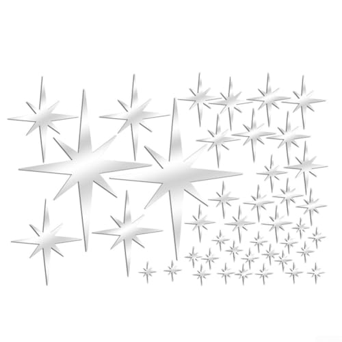 42 Stück dekorative Acryl-Spiegelsterne schaffen eine gemütliche Atmosphäre in Ihrem Zuhause mit stilvoller Wandkunst (Silber) von Startbuymore