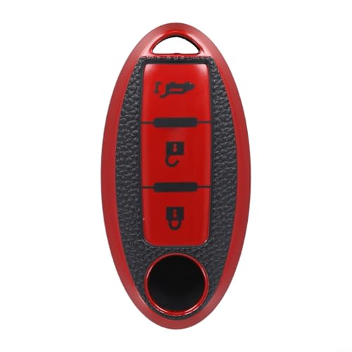 Autoschlüssel Hülle für Nissan in weichem TPU Leder perfekt für Qashqai Leaf Micra mit präziser Passform (Stil 1 Rot) von Startbuymore