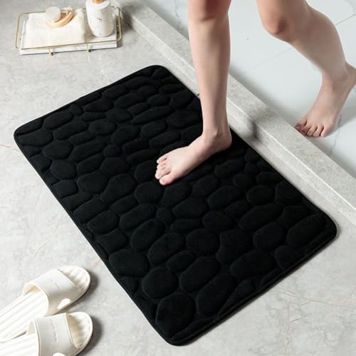 Badematte aus weichem Korallen-Fleece und Memory-Schaum mit Anti-Rutsch-Funktionen für Sicherheit zu Hause (schwarz) von Startbuymore