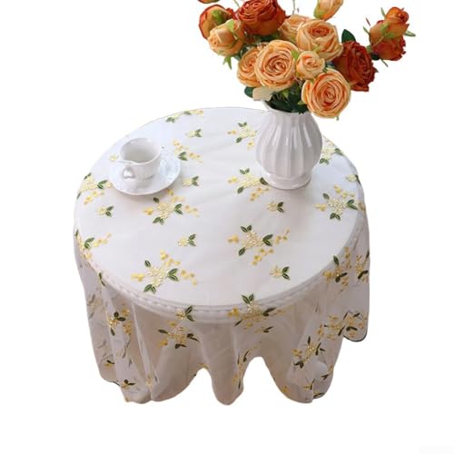 Charmante rustikale Spitzentischdecke für Esszimmer und Schlafzimmer, besticktes Blumenmuster, gelbe Blume von Startbuymore