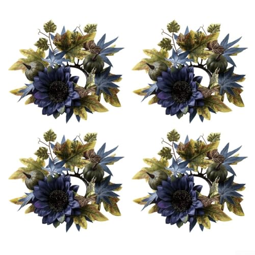 Dekorativer Kerzenringkranz mit Kürbis, Ahornblatt und Sonnenblume, für Herbst Kerzenhalter für den Urlaub Tischdekoration (6) von Startbuymore