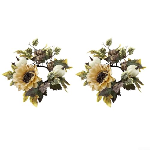 Dekorativer Kerzenringkranz mit Kürbis, Ahornblatt und Sonnenblume, für den Herbst Kerzenhalter für Feiertage, Tischdekoration (3) von Startbuymore