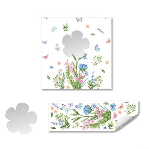 Dekorativer Spiegel-Wandaufkleber mit handgezeichneter Blume, grünes Blatt-Schmetterling-Kombination, entworfen für Zuhause und Büro, aus PVC-Material Dekorativer Spiegel-Wandaufkleber mit handgezeichneter Blume, grünes Blatt-Schmetterling-Kombination, entworfen für Zuhause und Büro, aus PVC-Material von Startbuymore