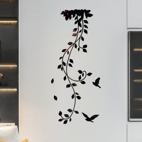 Eleganter 3D-Spiegel-Effekt Wandaufkleber DIY Blumen-Design für Home Decor Solutions (schwarz) von Startbuymore