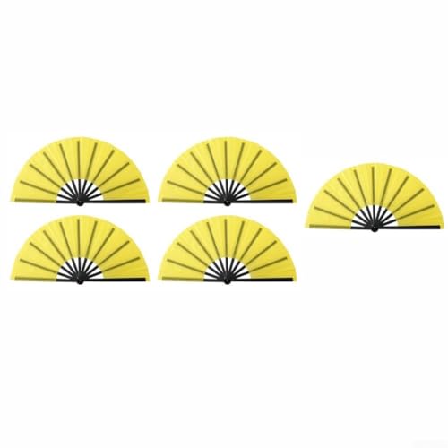 Faltfächer 5er Set für Tanz, Outdoor, für Partys und Hochzeiten mit kompakter Größe und stabilen Kunststoffgewebematerialien (Gelb) von Startbuymore
