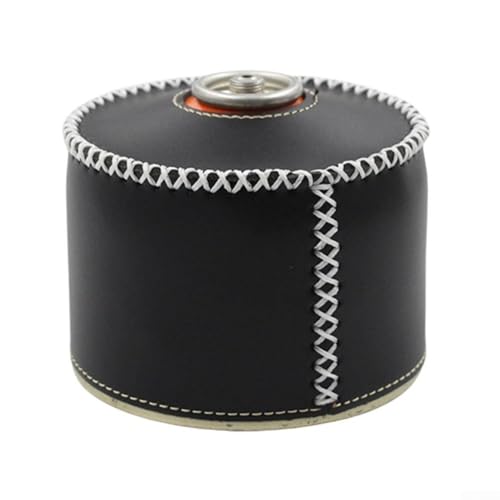 Gaskanister-Abdeckung mit strapazierfähigem Kunstleder und atmungsaktivem Retro-Design bietet Outdoor-Schutz für Campingausrüstung (kurz, schwarz, 230 ml) von Startbuymore