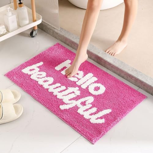 Hello Beautiful Badematte mit weichem Plüschmaterial und rutschfester Unterseite, absorbiert Feuchtigkeit schnell, geeignet für Badezimmer, Schlafzimmer oder Eingangsbereich, Rosa Hello Beautiful Badematte mit weichem Plüschmaterial und rutschfester Unterseite, absorbiert Feuchtigkeit schnell, geeignet für Badezimmer, Schlafzimmer oder Eingangsbereich, Rosa von Startbuymore