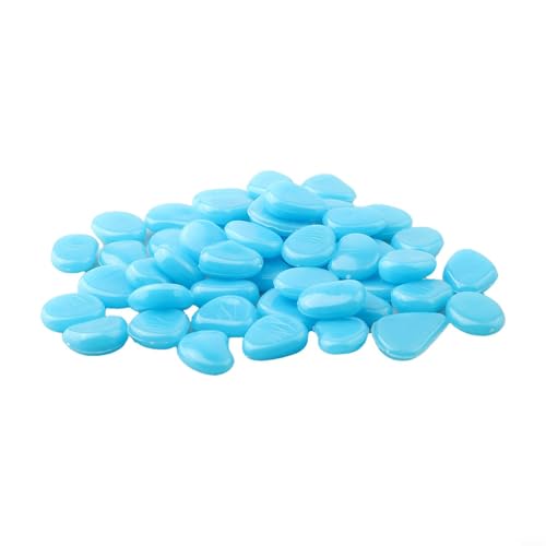 Kieselsteine, leuchtet im Dunkeln, 50 Stück, für Garten, Gehweg und Aquarium, Dekoration, nicht radioaktive nachleuchtende Harzsteine für Hof, Terrasse, Pool-Ränder und Blumenbeete (blau) von Startbuymore