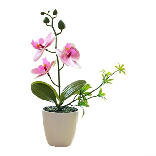 Künstliche Orchidee mit Vase für Büro und Heimdekoration, realistischer Blumen-Mittelstück, geeignet für verschiedene Umgebungen (Rosa) von Startbuymore