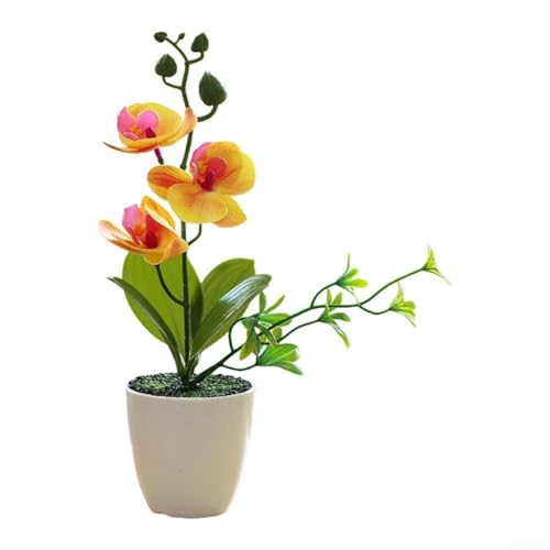 Künstliche Orchidee mit Vase für Büro und Heimdekoration, realistischer Blumen-Mittelstück, geeignet für verschiedene Umgebungen (gelb) von Startbuymore