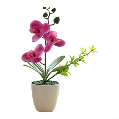 Künstliche Orchidee mit Vase für Büro und Heimdekoration, realistischer Blumen-Mittelstück, geeignet für verschiedene Umgebungen (lila rot) von Startbuymore