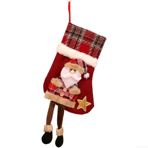 Plaid Christmas Stocking with Tree Loop Hanger Designed for Kids Holiday Candy and Small Present Pouch (Old Man Style) von Startbuymore