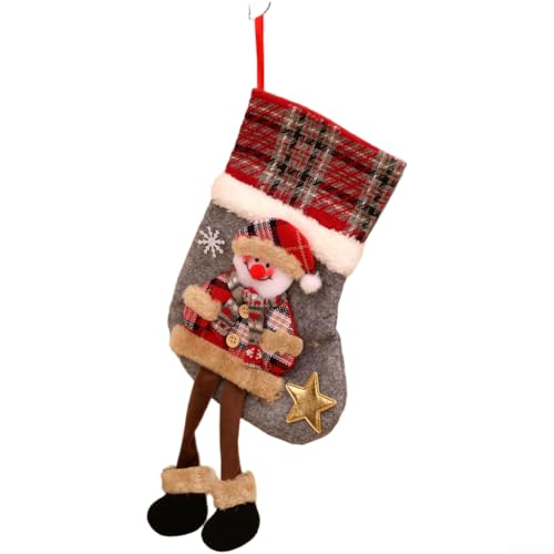 Plaid Christmas Stocking with Tree Loop Hanger Designed for Kids Holiday Candy and Small Present Pouch (snowman style) von Startbuymore
