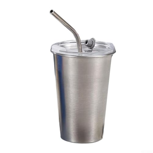 Reisefreundlicher Kaffeebecher aus 304 Edelstahl mit auslaufsicherem Deckel und Strohhalm, geeignet für den Innen- und Außenbereich, Wandern, Camping und Pendeln (Silber 500 ml) von Startbuymore