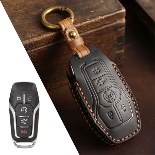 Schlüsseletui aus Leder für Ford 3 + 5 Tasten Schlüssel und stilvolle Schutzhülle mit bequemer Wartung (Schwarz 5 Schlüssel) von Startbuymore