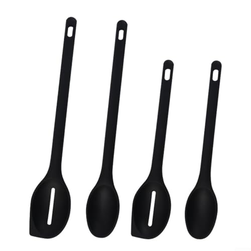 Silikon-Rühr- und Servierlöffel, langer Griff, Set für die Küche, Schwarz, 4 Stück von Startbuymore