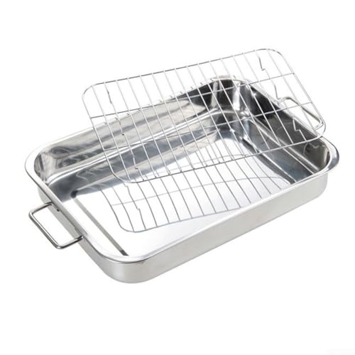 Tiefer Bräter aus Edelstahl mit geräumigem Gestell, perfekt zum Kochen großer Gerichte und Feiertagsessen (42 x 32 x 6,5 cm) von Startbuymore