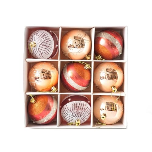 Weihnachtskugel-Ornament-Set mit 9 Stück aus leichtem, bruchsicherem Kunststoff, mit mattem, glänzendem und glitzerndem Finish für festlichen Gebrauch (8 cm) von Startbuymore