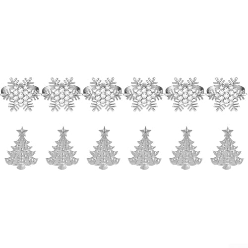 Weihnachtsserviettenringe Set mit 12 Schneeflocken und Baummotiven für festliche Festtage (Silber) von Startbuymore