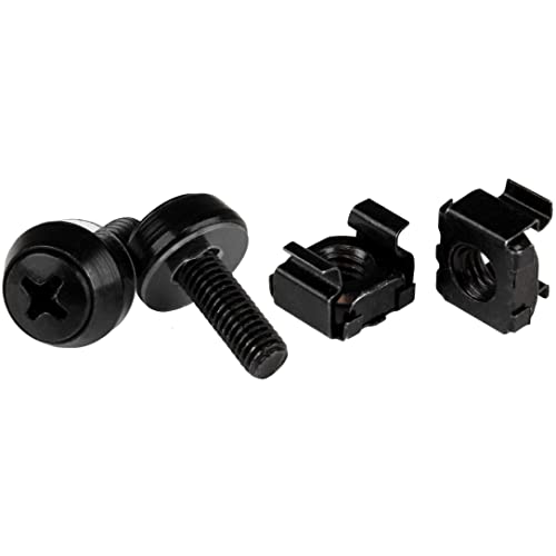 StarTech.com M5 x 12mm - Schrauben und Käfigmuttern - 50er Pack - Schwarz - M5 Montageschrauben und Kastenmuttern für Server Racks von StarTech