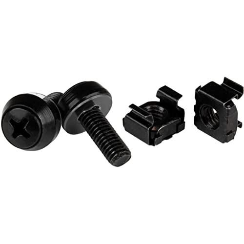 StarTech.com M6 x 12mm - Schrauben und Käfigmuttern - 100er Pack - Schwarz - M6 Montageschrauben und Kastenmuttern für Server Racks von StarTech