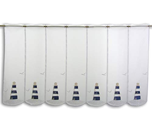 Scheibengardine Leuchtturm Bestickt blau Höhe 60cm | in verschiedenen Breiten erhältlich | Gardine | Panneaux (Höhe 60cm) | (BxH 144x60cm) von Startex