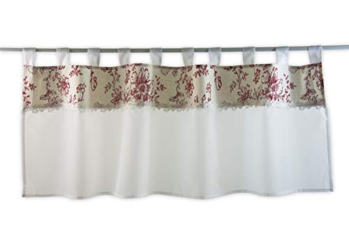 Schlaufen Scheibengardine Batist rote Blume | 2474-80 | Maße des Panneaux HxB 48x140cm | transparente Grundware | von Startex