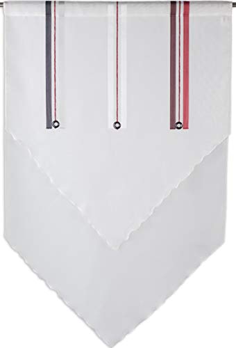 Startex Scheibengardine, Fensterspitze 2203 03 60 x 90 cm Weiß Rot Stein Doppelstoff Scherlistreifen Ösenkuvert, 90 x 60 cm von Startex