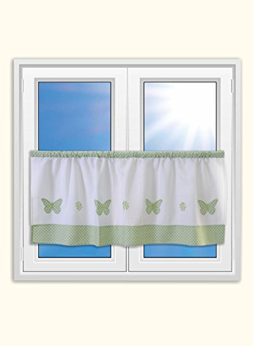 Startex Design Scheibengardine Landhaus Grün Schmetterling 2427 | Scheibengardine mit Tunnelzug HxB 48x140cm von Startex