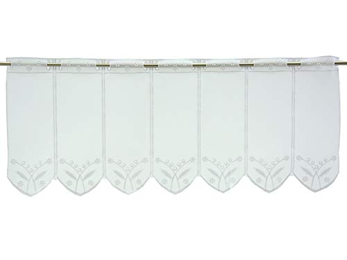 Startex Scheibengardine Blume/Blätter weiß Bestickt | Bistrogardine transparent | Breite frei wählbar in 10,5cm Abschnitte | nach Maß | individuell bestellbar | (Höhe 30cm) von Startex