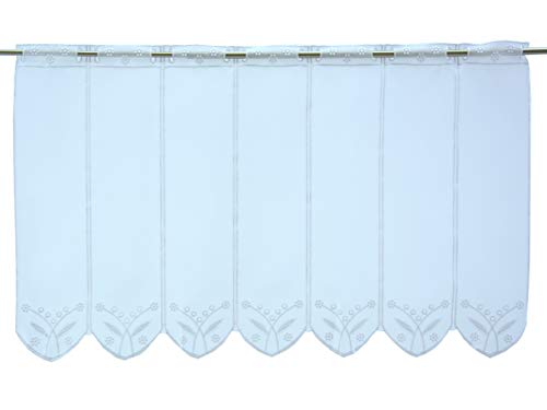Startex Scheibengardine Blume/Blätter weiß Bestickt | Bistrogardine transparent | Breite frei wählbar in 10,5cm Abschnitte | nach Maß | individuell bestellbar | (Höhe 45cm) von Startex