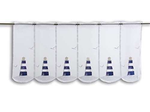 Startex Scheibengardine Leuchtturm Bestickt blau Höhe 45cm | in verschiedenen Breiten erhältlich | Gardine | Panneaux (Höhe 45cm) | (BxH 112x45cm) von Startex