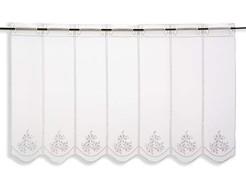 Startex Scheibengardine weiße Blumen Bestickt | Bistrogardine transparent | Breite nach Maß | 3 Verschiedene Höhen (30,45 oder 60cm) individuell bestellbar | (45 cm) von Startex