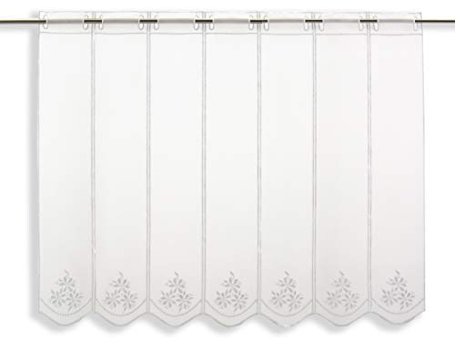 Startex Scheibengardine weiße Blumen Bestickt | Bistrogardine transparent | Breite nach Maß | 3 Verschiedene Höhen (30,45 oder 60cm) individuell bestellbar | (60 cm) von Startex