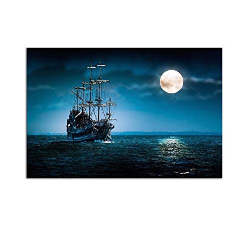 Startonight Bild auf Acrylglas - Schiff und Mond auf dem Meer - Abstrakte Modernes Acrylglasbild - Deko Glas 60 x 90 cm von Startonight