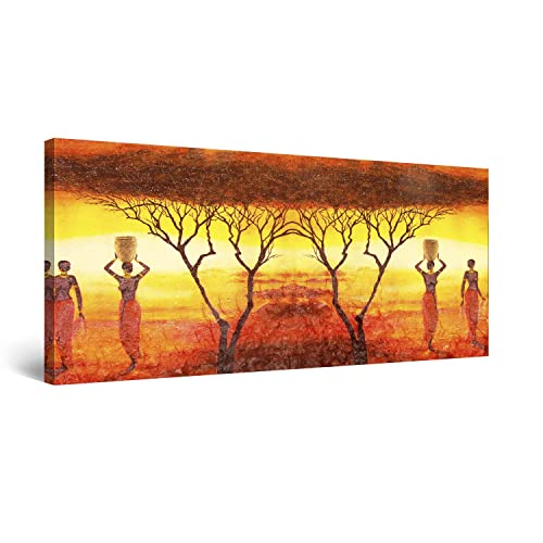 Startonight Bilder Afrikanische Thema, Leinwandbilder Moderne Kunst, Abstrakte Wanddeko Kunstdrucke, Wandbilder 60 x 120 cm, Tag Nacht Bild von Startonight