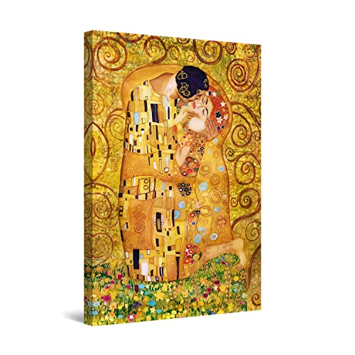 Startonight Bilder Baum des Lebens Kuss Klimt, Gerahmtes Wand-Dekor, Leinwandbilder Moderne Kunst, Abstrakte Wanddeko Kunstdrucke, Wandbilder XXL 80 x 120 cm, Tag Nacht Bild von Startonight