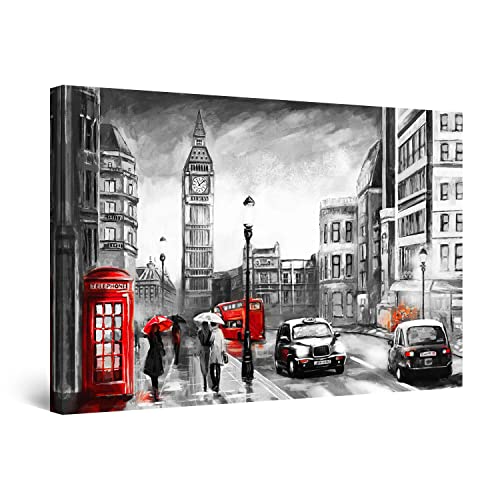 Startonight Bilder Big Ben London Schwarz Weiß Rot - Leinwandbilder Moderne Kunst - Städtisch Wanddeko Kunstdrucke, Wandbilder XXL 80 x 120 cm, Tag Nacht Bild von Startonight